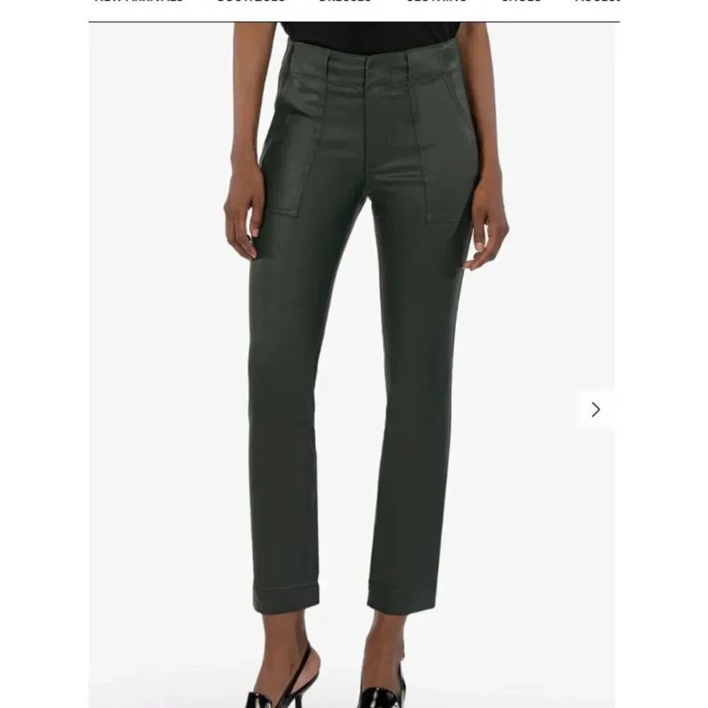Like New! KUT Reese Coated Ankle Straight Green Pants Size 8